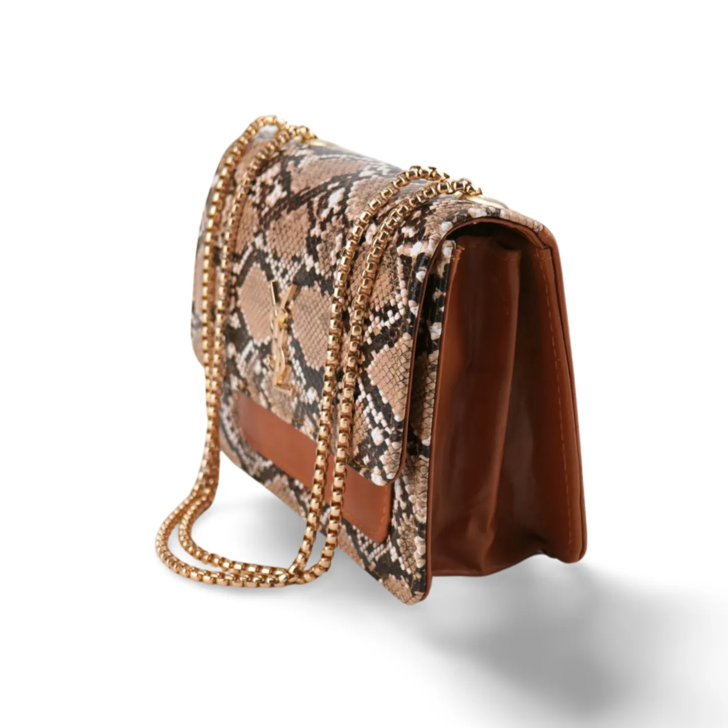 Snake Print Crossbody Purse with Gold Chain