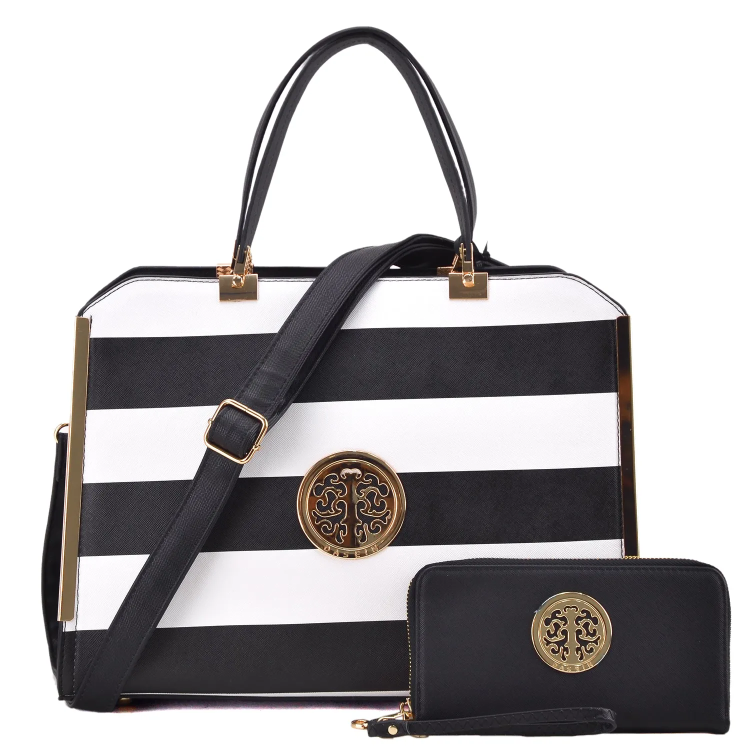 Striped Emblem Handbag with Matching Wallet