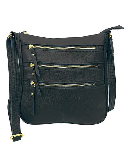 Triple Zipper Leather Crossbody CCW Purse