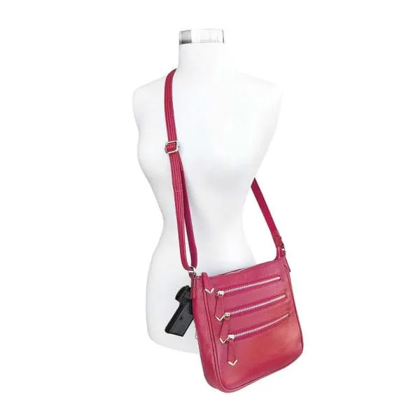 Triple Zipper Leather Crossbody CCW Purse