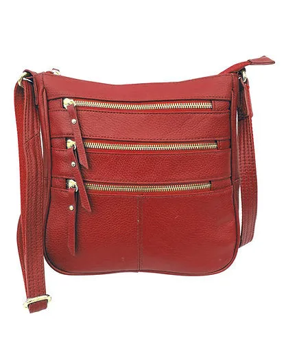 Triple Zipper Leather Crossbody CCW Purse