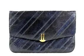 VARON dark blue snakeskin patchwork handbag