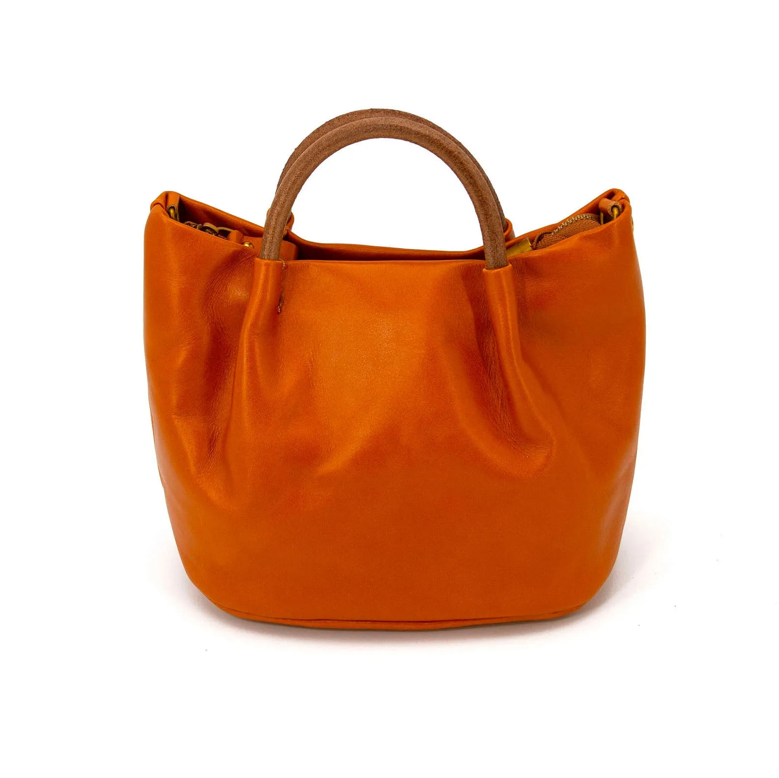 Vegetable-Tanned Leather folds bucket bag,Italian Leather Bag-i7bags