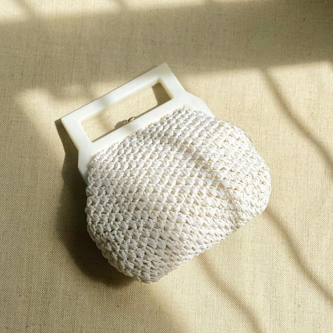 Vintage 60s White Raffia Woven Handbag