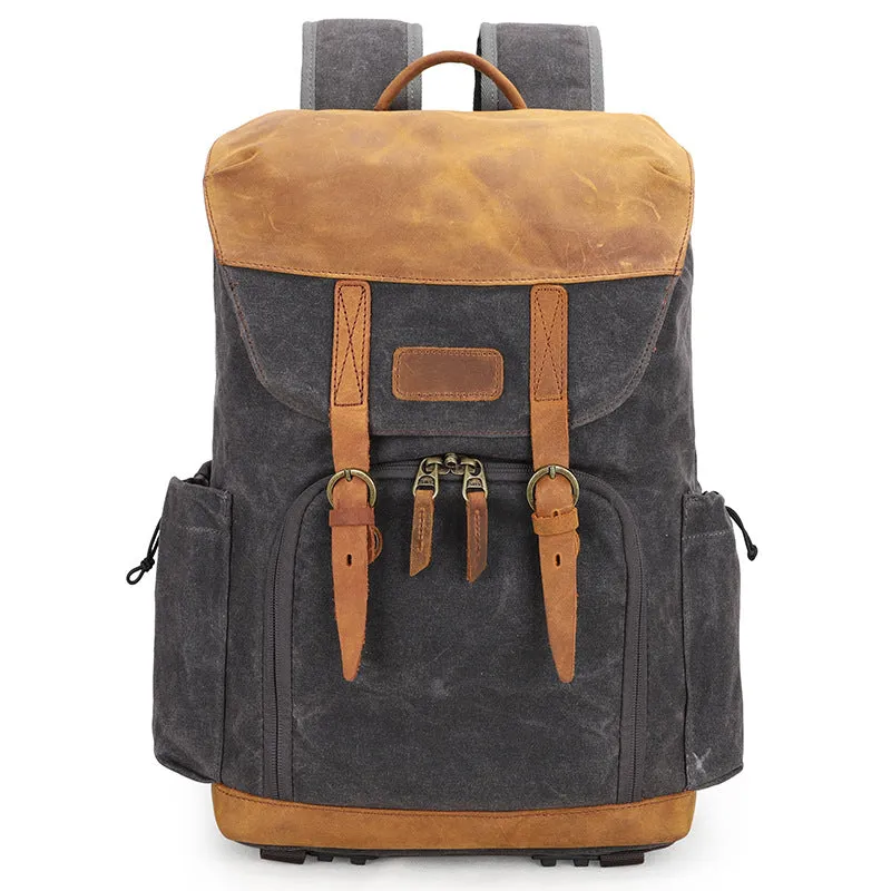 Waterproof Canvas DSLR Camera Backpack Waxed Canvas Laptop Backpack Travel Backpack QSM3102