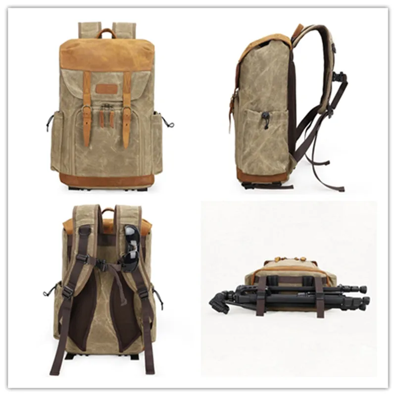 Waterproof Canvas DSLR Camera Backpack Waxed Canvas Laptop Backpack Travel Backpack QSM3102