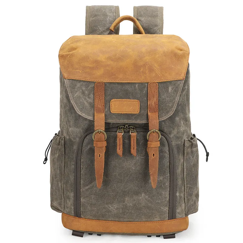 Waterproof Canvas DSLR Camera Backpack Waxed Canvas Laptop Backpack Travel Backpack QSM3102