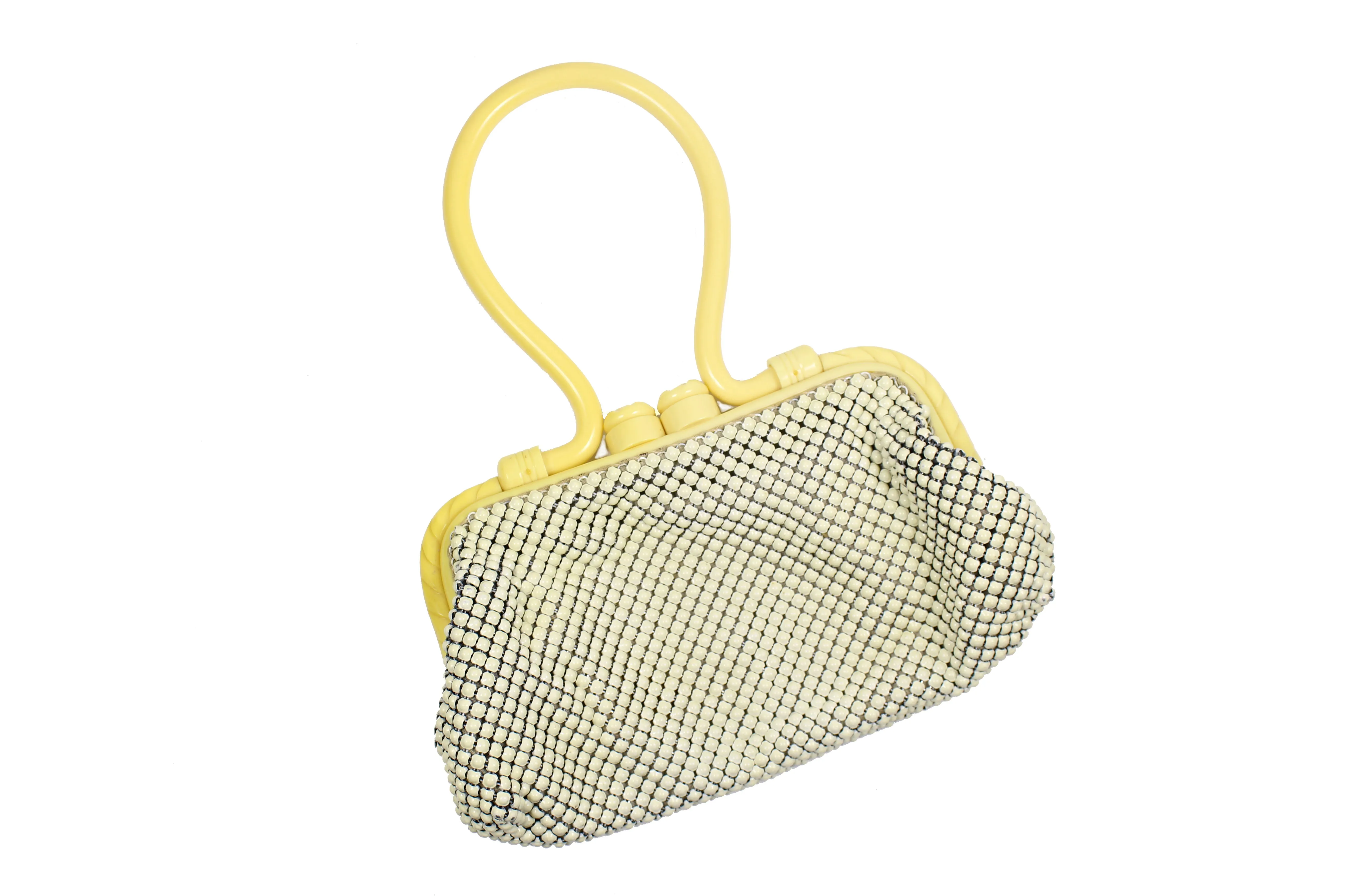 WHITING & DAVIS white mesh handbag with lucite handle