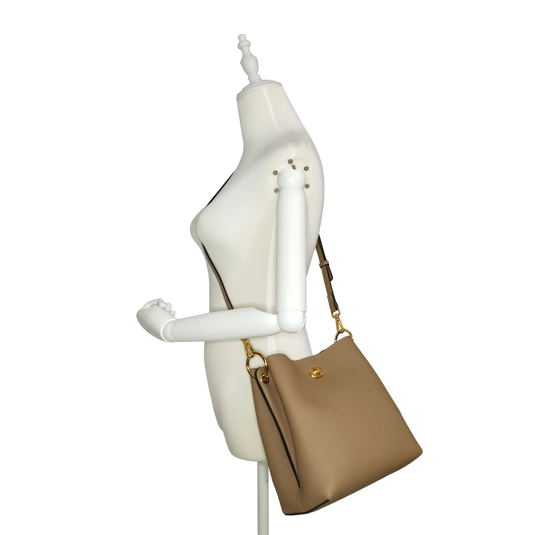 Women's genuine cowhide leather bucket bag