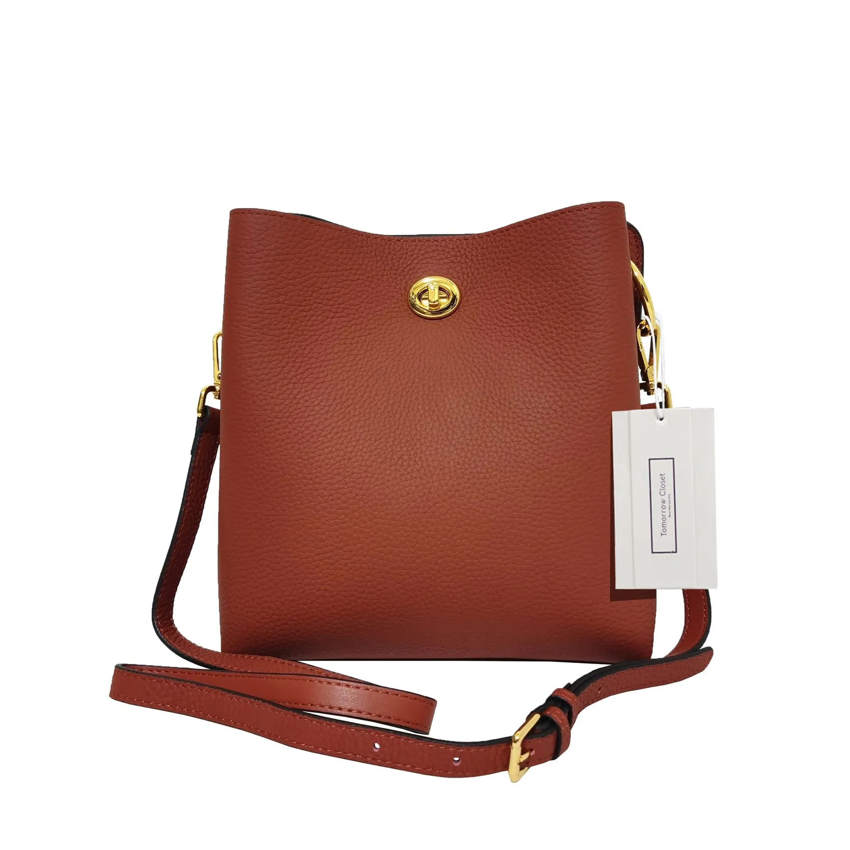 Women's genuine cowhide leather bucket bag