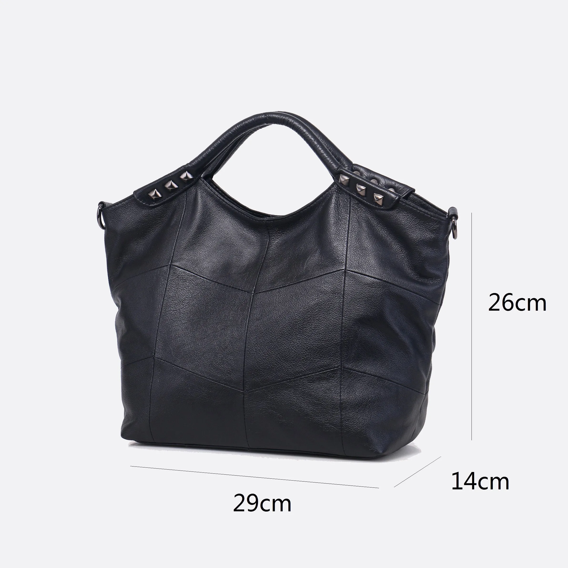 Women's genuine cowhide leather rivet bucket bag