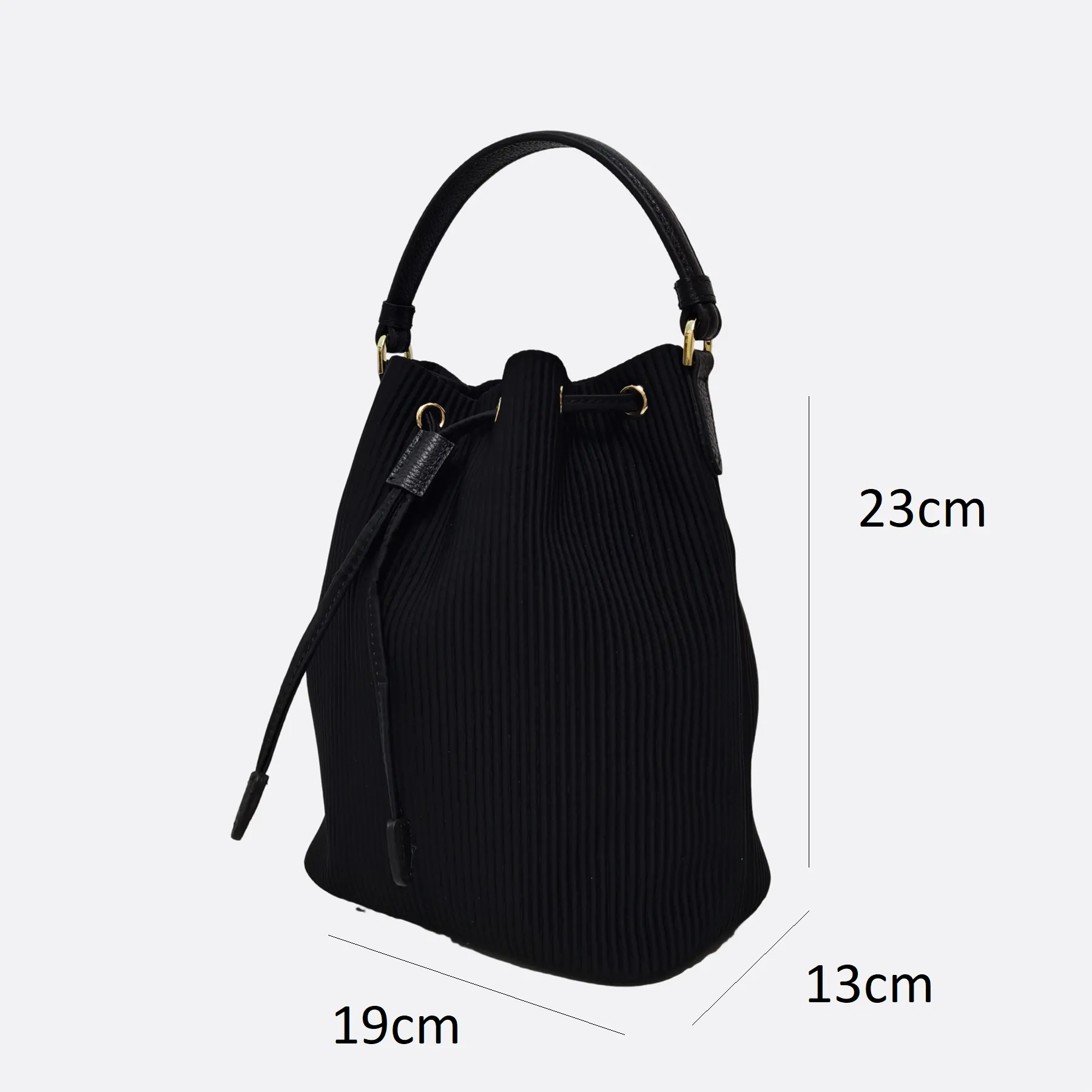 Women's nylon mix genuine cowhide leather bucket bag