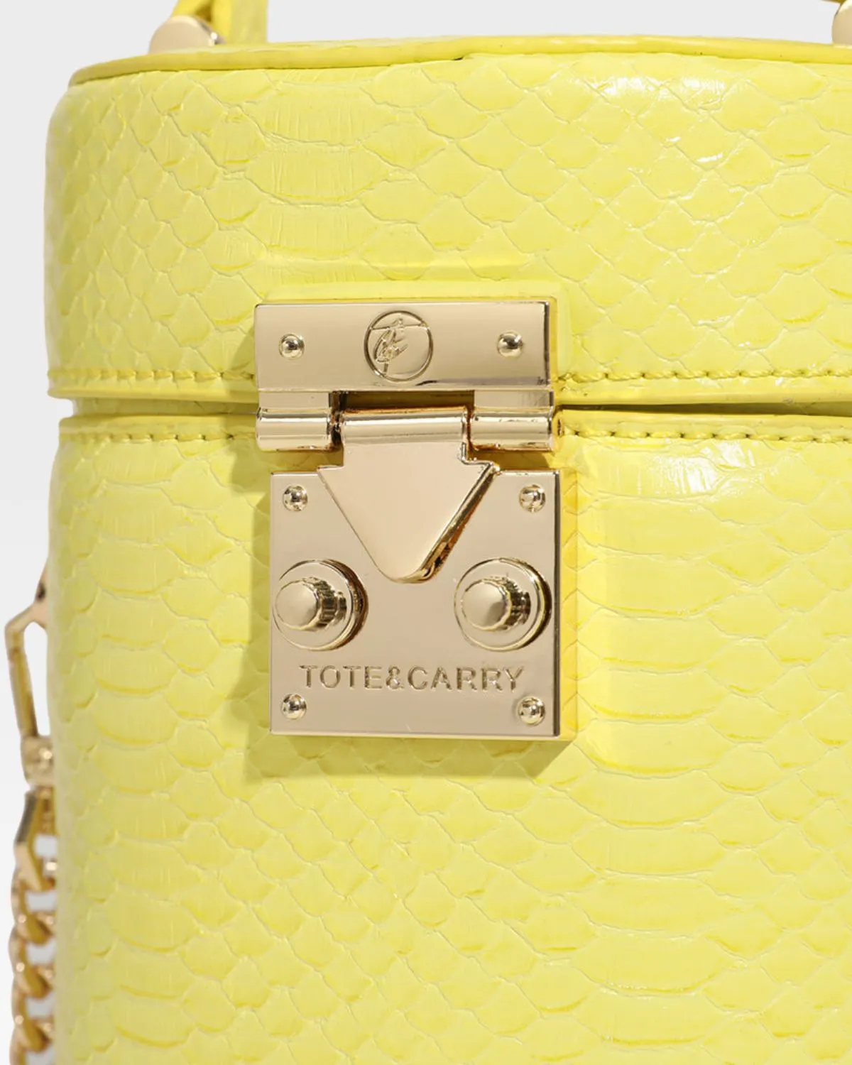 Yellow Faux Python Mini Barrel Purse